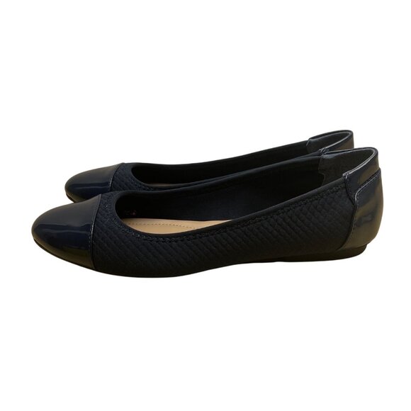 Alfani Womens Navy Quilted Fabric Patent Toe Cap Slip-On Tavii Flats Sz 7.5M - Picture 5 of 8